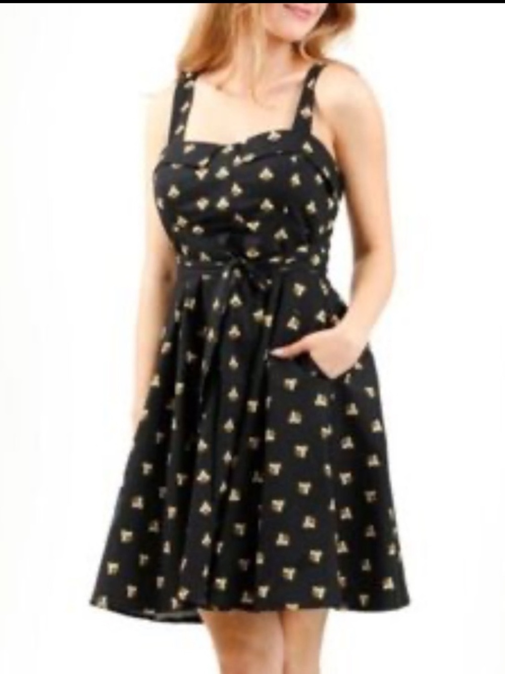 Eva Rose Bumblebee Print Pinup Retro Fit and Flare Sleeveless Dress-Large